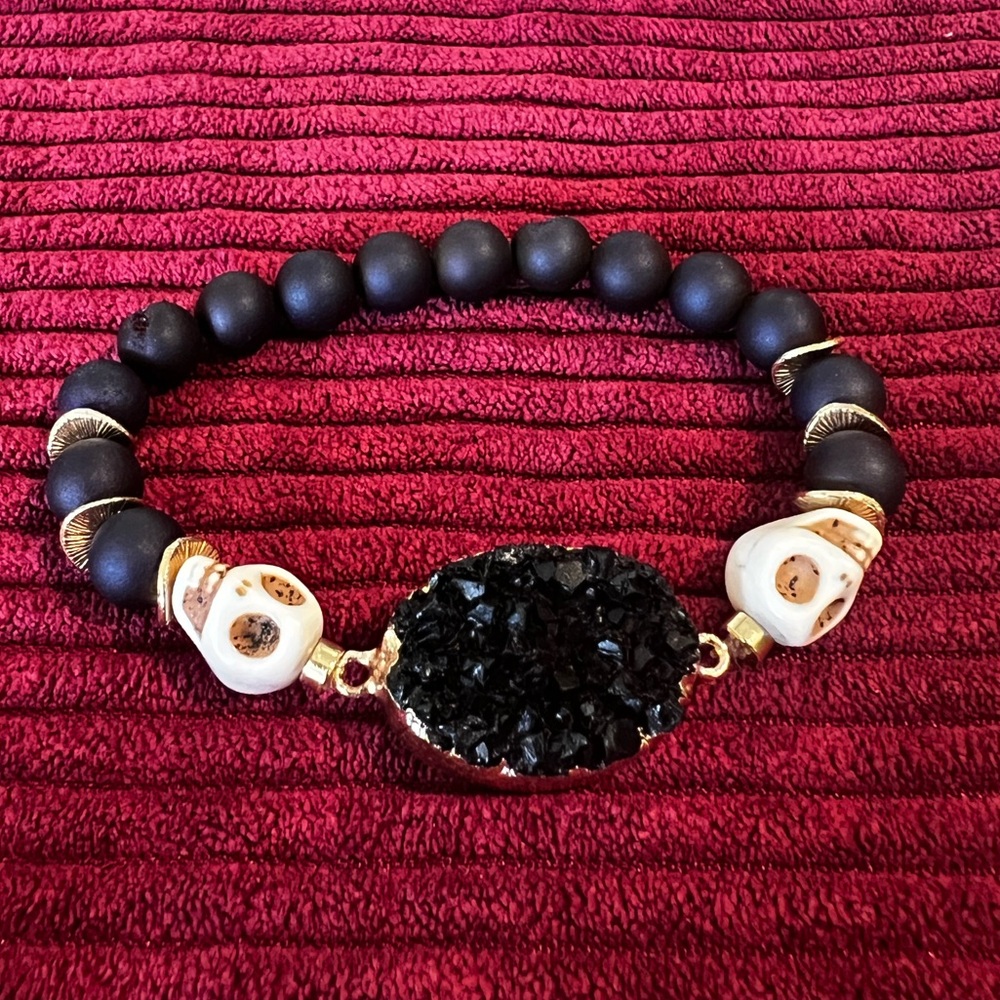 Hand Crafted Skull and Druzy Bracelet
